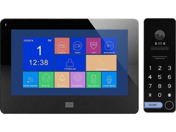 Orno TAURI MEMO sett trådløs video dørtelefon, farge, LCD 7", touch, OSD-meny, minne, SD-kortplass, DVR, portstyring, kode + RFID, svart