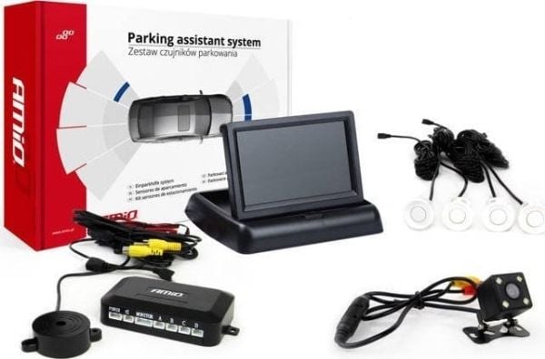 AMiO parkeringssensor-sett tft02 4,3" med HD-kamera hd-315-led 4 sensorer hvit