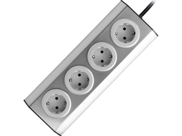 Orno tarrakiinnitteinen kalustepistorasia, keittiö 4x2P+Z schuko, INOX 1,5m kaapelilla.