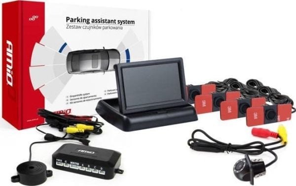 AMiO parkeringsensorsett TFT02 4,3" med HD-kamera hd-305-led, 4 sensorer, svarte innvendig