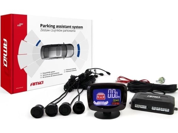 Rinkinys parkeringssensorer ryggesensorer LED graf 4 sensorer juoda amio-01562