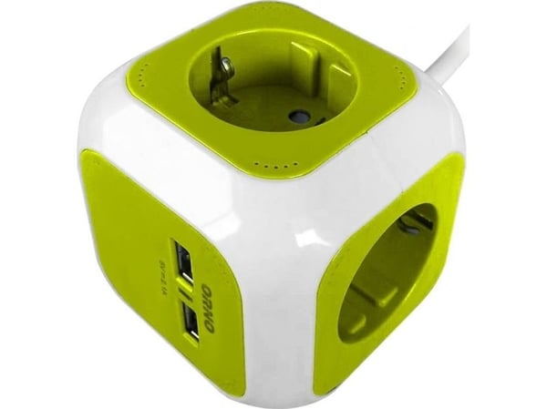 Orno 4gang jatkojohto (Schuko) laturilla 2xUSB 1.4m limen vihreä