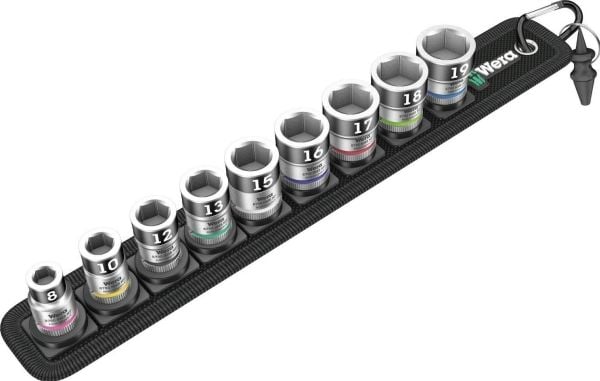 Wera Belt B 1, Støpselsett, 3/8", Metrisk, 9 hoder, 8,10,12,13,15,16,17,18,19 mm