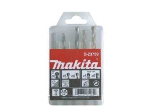 Makita D-23759, Poranteräsetti, Oikeanpuoleinen kierto, Tiili, Metalli, Puu, Titaanipäällysteinen pikateräs (HSS-TiN), 5 kpl