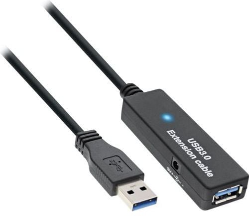 InLine 4043718235728, 15 m, USB A, USB A, USB 3.2 Gen 1 (3.1 Gen 1), Hankjønn/hunkjønn, Svart
