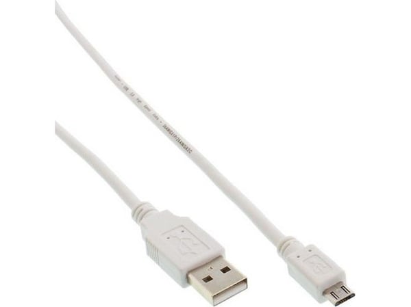 InLine 31750W, 5 m, USB A, Micro-USB B, USB 2.0, Uros/uros, Valkoinen