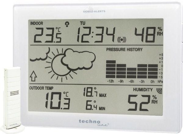 Technoline MA 10410, Hvit, Inne hygrometer, Inne Termometer, Utendørs Fuktighetsmåler, Utendørs Barometer, Barometer, Termometer