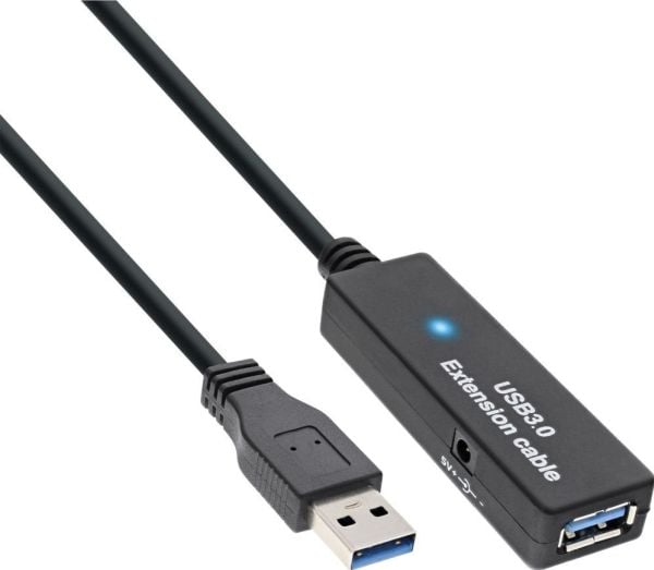 InLine 35655, 10 m, USB A, USB A, USB 3.2 Gen 1 (3.1 Gen 1), Hankjønn/hunkjønn, Sort