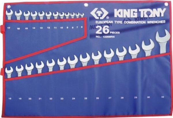 KING TONY nøkkelsats fastnøkkel/åpen nøkkel 6-32 mm 26 deler - etui