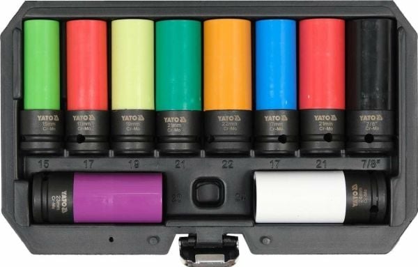 Yato YT-10564, Kraftpipesett, Flerfarget, 10 hoder, 1/2", Metrisk, 15,17,19,21,22,23,24 mm