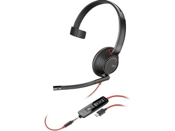 Poly Blackwire 5210 - 5200 Series - headset - på örat - kabelansluten - 3,5 mm kontakt, USB-C - Certifierad för Microsoft-teams