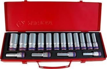 KING TONY Stikkontaktsett 1/2" 16-deler LENGDE 12-ANGLE / CASHET
