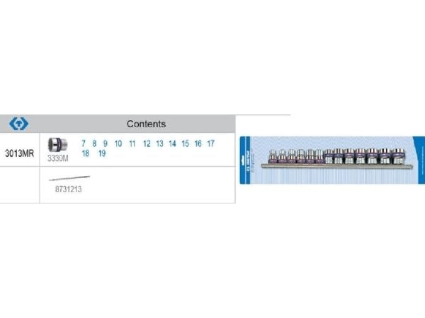 KING TONY bits-/pipesett 3/8" 13 deler korte 12-kant 7–19 mm