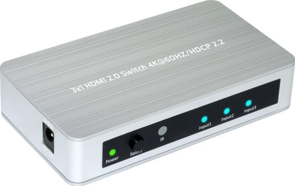 MicroConnect HDMI2.0 3X1 Amplifier Switcher - Video/audio switch - 3 x HDMI - stasjonær