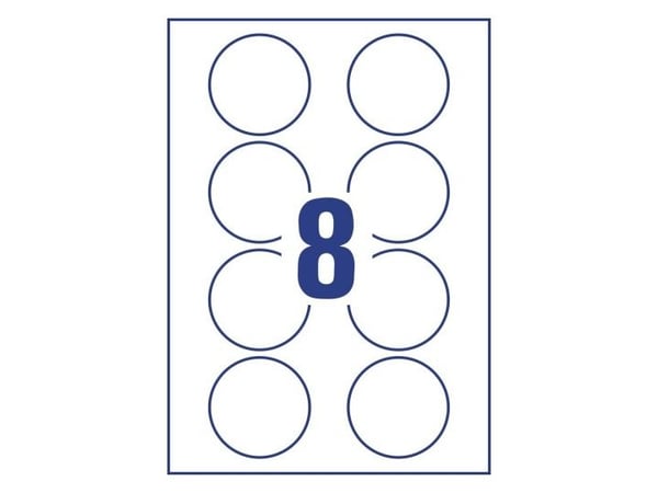 Avery L4881-20, Hvit, Rund, Avtagbar, A4, Laser, 8 stykker