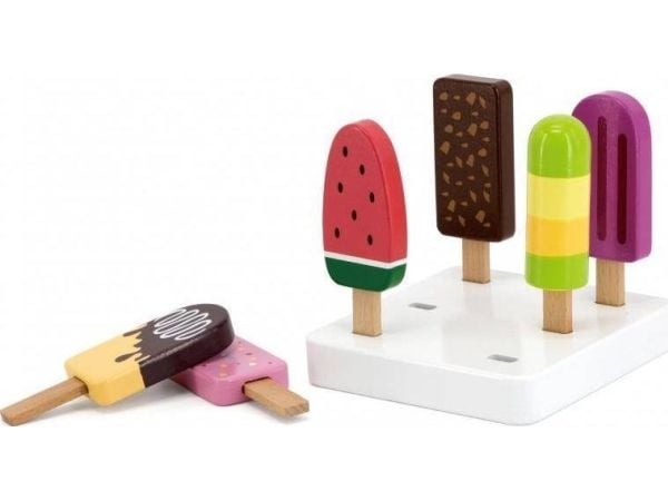 Viga Toys trä-isklotsar på pinne med stativ 6 st.