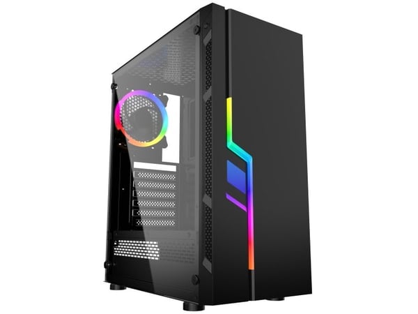 Gembird Fornax 2000 RGB - Mid tower - ATX - sidepanel med vindu (herdet glass) - ingen strømforsyning (ATX) - svart - USB/lyd