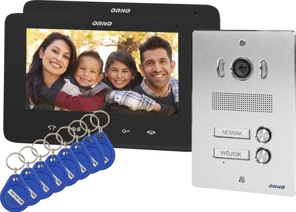 Orno sett video dørtelefon 2-roms håndfri - farge - LCD 7" - med nøkkelring-leser - intercom - innfelt - INDI MULTI P