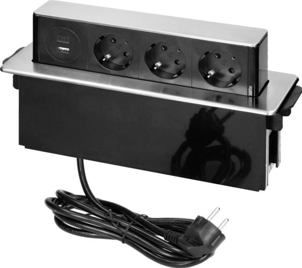 ORNO benk-/møbelkontakt 3x2P+Z+USB x2