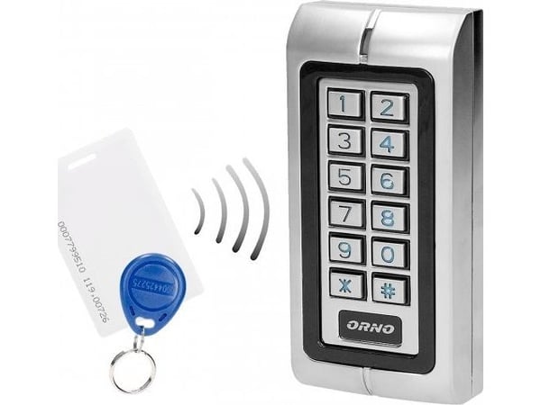 Orno kodelås med kortleser og RFID-brikker, IP44, 1 relé 3A, 128x82x28 mm