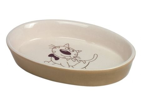 Nobby keramisk skål oval til katt brun/hvit