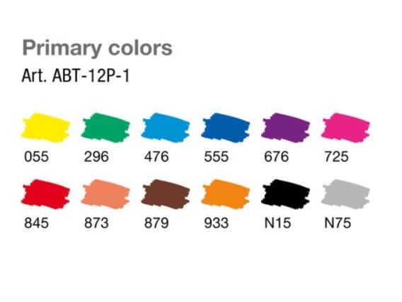 Tombow ABT-12P-1, 12 farger, Flerfarget, Kulespiss og penselpenn, 0,7 mm, 1 cm, Sort
