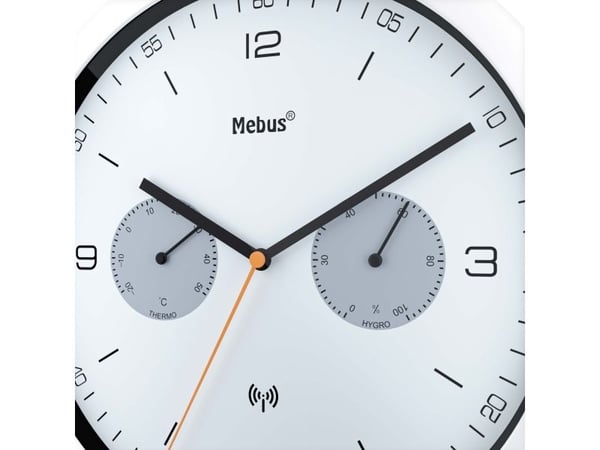 Mebus 52826, Seinä, Pyöreä, Musta, Harmaa, Valkoinen, Muovi, Akku, AA