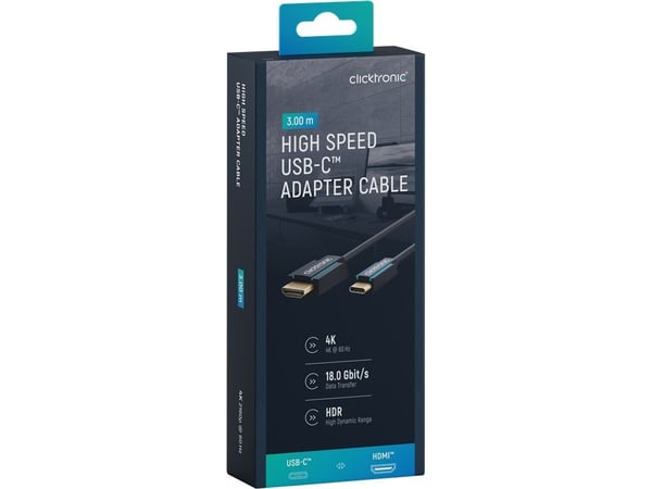 ClickTronic 44930, 3 m, USB Type-C, HDMI Type A (Standard), Hankjønn, Hankjønn, Rett