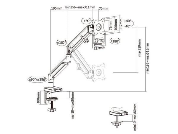 Techly ICA-LCD 3712, Klemmer, 9 kg, 43,2 cm (17"), 81,3 cm (32"), 100 x 100 mm, Grå
