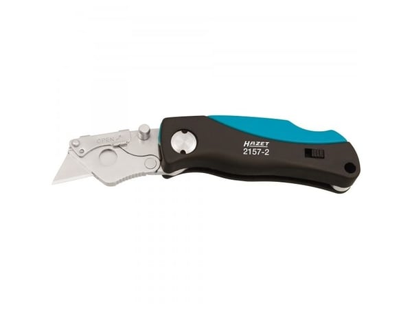 HAZET Mini utility knife, Klappkniv med lås, Klipp punkt, ABS syntetisk, Sort, Lyseblå, 10 cm, 5,7 cm