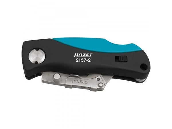 HAZET Mini utility knife, Klappkniv med lås, Klipp punkt, ABS syntetisk, Sort, Lyseblå, 10 cm, 5,7 cm