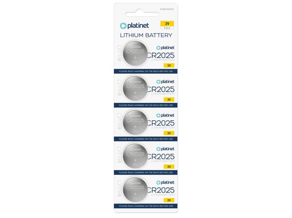 Platinet PMBCR2025, Engangsbatteri, CR2025, Lithium, 3 V, 5 stykker, Hg (kvikksølv)