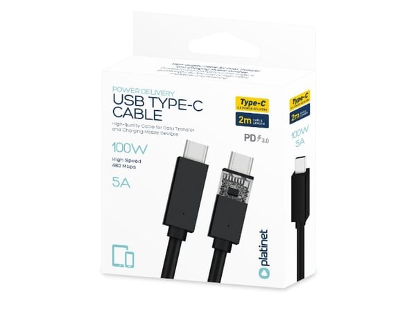 Platinet PUCC5A2B, 2 m, USB C, USB C, USB 2.0, Musta