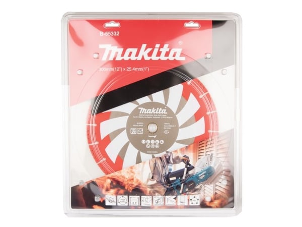 Makita B-55332, Diamant-kappeskive (kontinuerlig kant), Tørr/våt-kutting, Glass, Metall, Plast, 2,54 cm, 30 cm