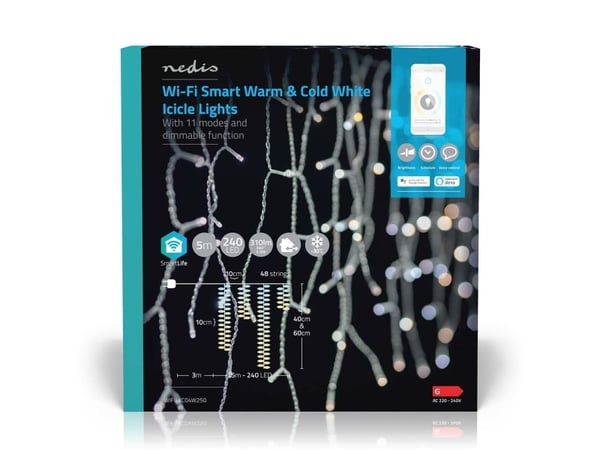 Nedis WIFILXC04W250, Kjede, Hvit, IP65, Sort, 240 ampuller, LED