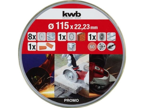 kwb Kappeskive startsett, Kappeskive, Flatt senter, Murstein, Marmor, Metallplater, Stål, Stein, Alle merker, 11,5 cm, Rustfritt stål