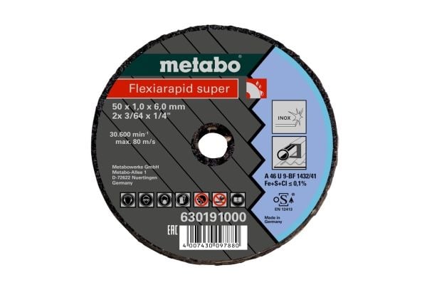 Metabo 630194000, Klippskiva, Platt i mitten, Rostfritt stål, Metabo, 6 mm, 7,6 cm