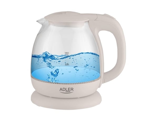 Adler AD 1283C, 1 l, 900 W, Gräddfärgad, Glas, Vattennivå indikator, Sladdlös