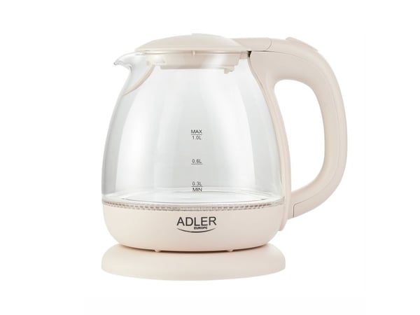 Adler AD 1283C, 1 l, 900 W, Krem, Glass, Vannivåindikator, Trådløs