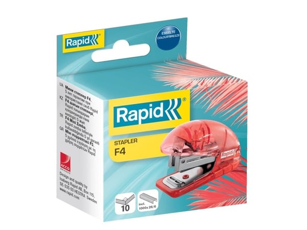 Rapid F4, 10 ark, Koral, Standard klemform, 24/6, 26/6, ABS, Metall, 3 cm