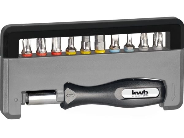kwb Industrial Steel Standard Handy Bit Box, 12 stykker, Hex (metrisk), Philips, Pozidriv, Spor/slot, PH 1, PH 2, PH 3, PZ 1, PZ 2, 3,5 mm, 4,5,6 mm