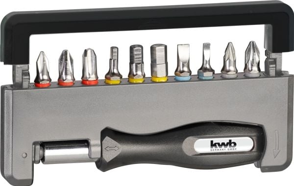 kwb Industrial Steel Standard Handy Bit Box, 12 stykker, Hex (metrisk), Philips, Pozidriv, Spor/slot, PH 1, PH 2, PH 3, PZ 1, PZ 2, 3,5 mm, 4,5,6 mm