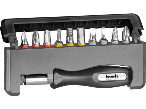 kwb Industrial Steel Standard Handy Bit Box, 12 stykker, Hex (metrisk), Philips, Pozidriv, Spor/slot, PH 1, PH 2, PH 3, PZ 1, PZ 2, 3,5 mm, 4,5,6 mm