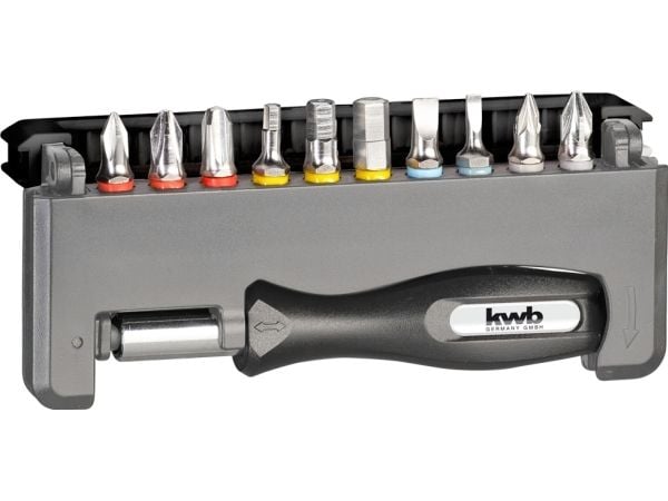 kwb Industrial Steel Standard Handy Bit Box, 12 stykker, Hex (metrisk), Philips, Pozidriv, Spor/slot, PH 1, PH 2, PH 3, PZ 1, PZ 2, 3,5 mm, 4,5,6 mm