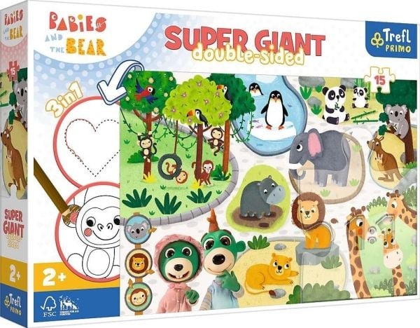 Trefl Primo Puzzle Giant 3in1 15 osainen Bobbies eläintarhassa -palapeli
