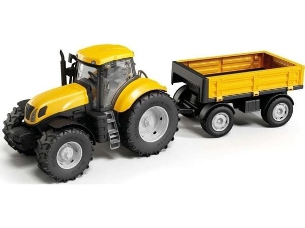 Traktor med tilhenger gul