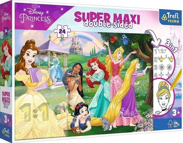 Trefl dubbelsidigt pussel 24 bitar Super Maxi Disney Glada Prinsessor 3-i-1