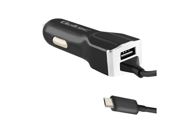 Qoltec - Bilstrømadapter - 17 watt - 3.4 A - 2 utgangskontakter (USB, Micro-USB type B) - svart