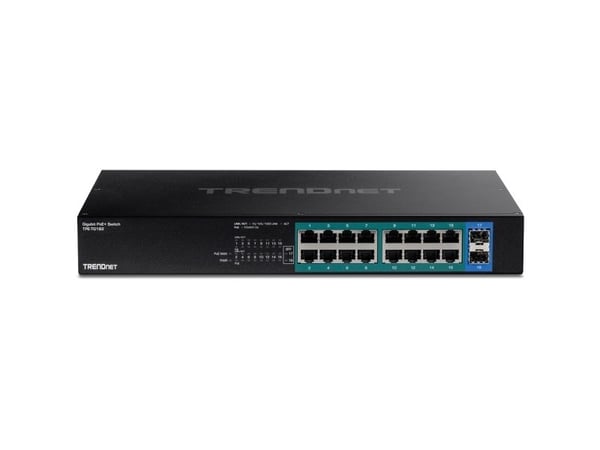 TRENDnet TPE TG182 - Switch - 16 x 10/100/1000 (PoE+) + 2 x SFP - rackmonterbar - PoE+ (240 W) - TAA-samsvar
