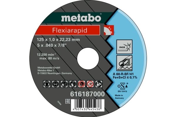 Metabo 616187000, levyleikkuri, Ruostumaton teräs, 12,5 cm, Metabo, Tasainen keskiosa, 2,22 cm